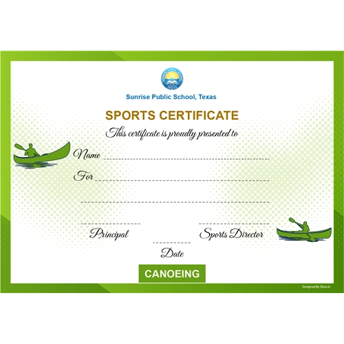 School Sports Award Certificate Canoeing A4 Size | Use on Laser Printer